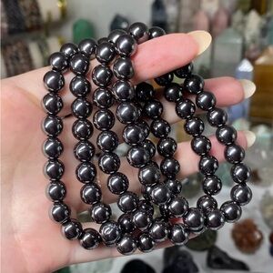 Hematite Crystal Gemstone Beaded Stretch Bracelet - Black 8mm 1pc